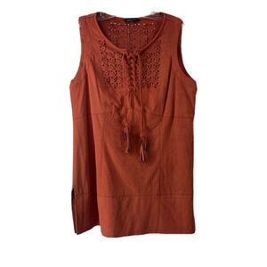 John Mark Tunic Orange Microsuede Bohemian Laced Front Sleeveless Womens Size M
